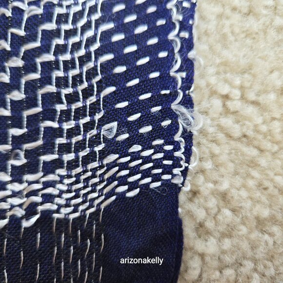 Blue Lightweight Summer Scarf with White Stitch Detail - Picture 3 of 13
